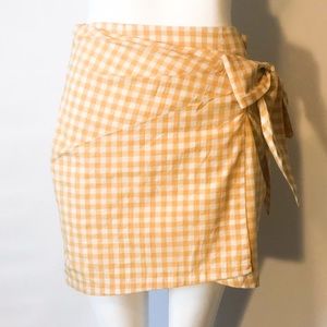 Gingham Mini Wrap Skirt - Yellow